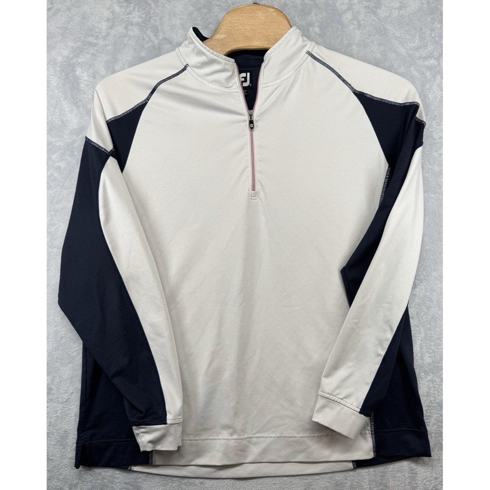 FootJoy Mens Golf 1/4 Zip Long Sleeve Pullover White Navy Peformance Men's XL